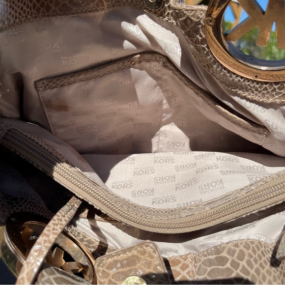 Michael Kors Tan Python Leather Double Handle Bag EUC - Picture 7 of 14